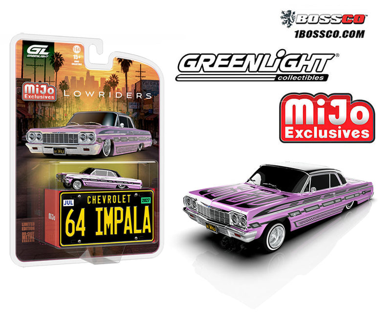 GREENLIGHT - '64 CHEVROLET IMPALA SS W/MINI METAL LICENSE PLATE "PINK" ***PRE ORDER