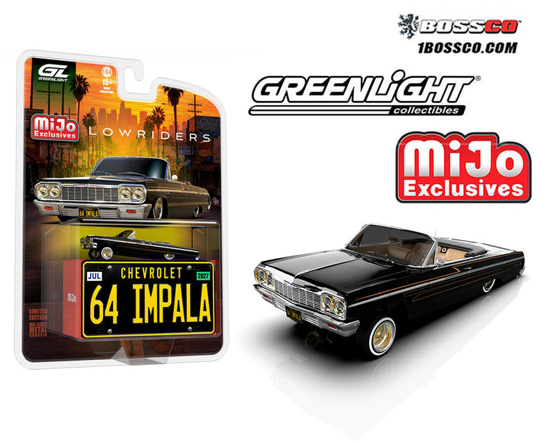 GREENLIGHT - '64 CHEVROLET IMPALA SS CONV. W/MINI METAL LICENSE PLATE "BLACK" ***PRE ORDER