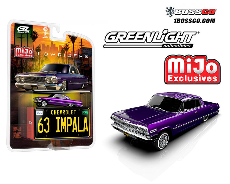 GREENLIGHT - '63 CHEVROLET IMPALA SS W/MINI METAL LICENSE PLATE "PURPLE" ***PRE ORDER