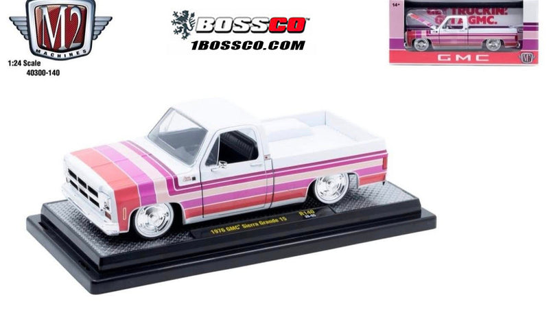M2 1/24 '76 GMC SIERRA GRANDE 15 "WHITE w/ PINK STRIPES"
