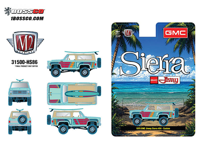 M2 '75 GMC JIMMY SIERRA 4X4 CUSTOM W/SURFBOARD "TURQUOISE" ***PRE ORDER