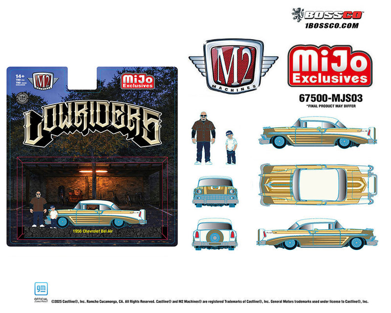 M2 '56 CHEVROLET BEL AIR LOWRIDER "GOLD" W/FIGURES ***PRE ORDER