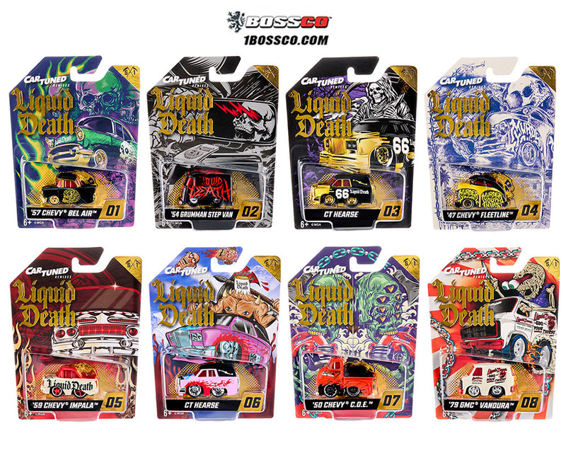 MGA 1/64 CAR TUNED LIQUID DEATH SERIES 1 2026 ASSORTMENT OF 8 ***PRE ORDER