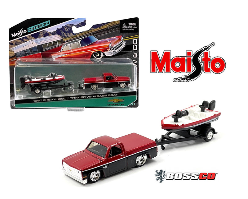 MAISTO '87 CHEVROLET SILVERADO w/BASS BOAT & TRAILER